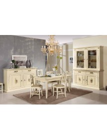 MOBILI 2G - CREDENZONE SHABBY LEGNO AVORIO CON DECORI 177x48x110 VISTA FRONTALE