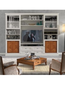 MOBILI 2G - Parete attrezzata porta tv classica legno bianco e noce 300x46x240 vista frontale