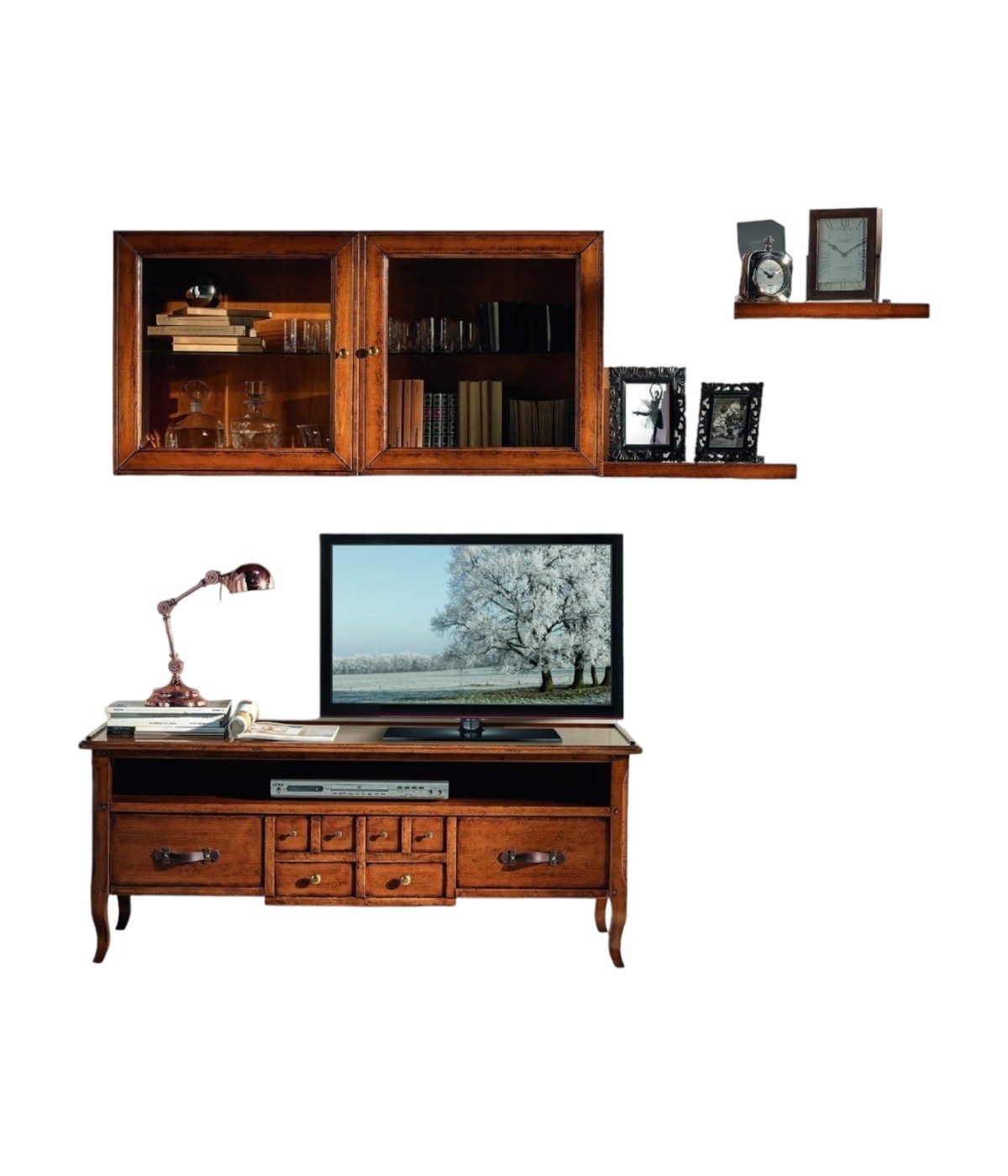 MOBILI 2G - Parete Attrezzata porta tv Classica Legno tinta noce vista frontale