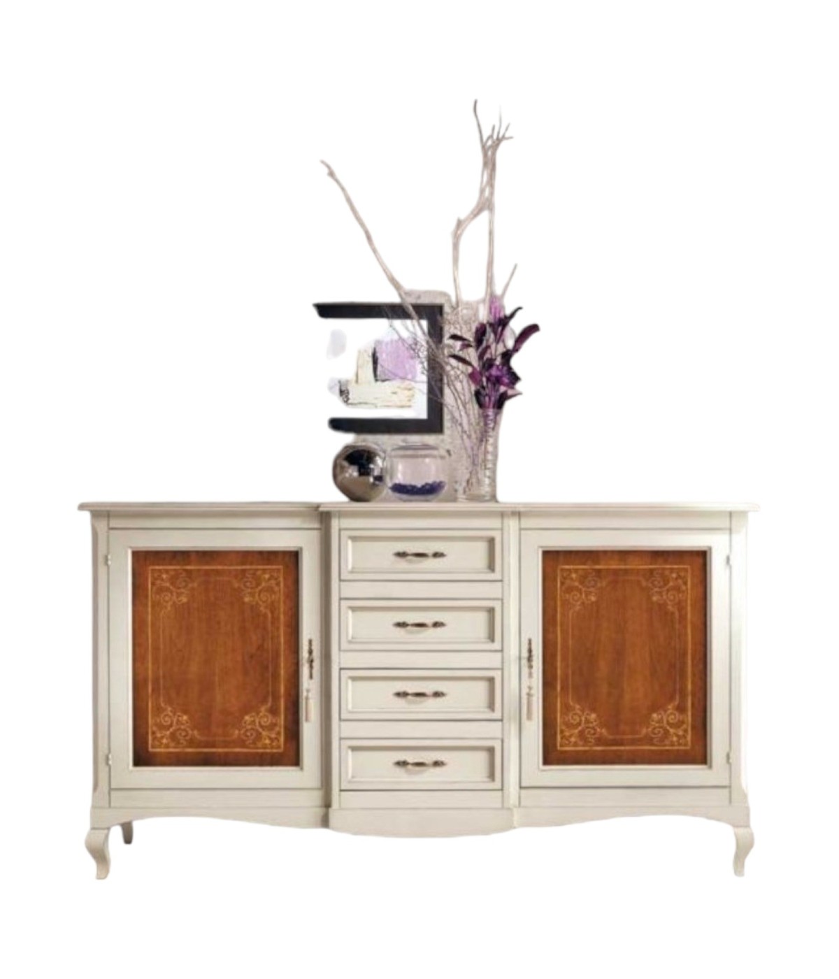 MOBILI 2G - CREDENZA CLASSICA 2 PORTE 4 CASSETTI LEGNO BICOLORE 200X52x113
