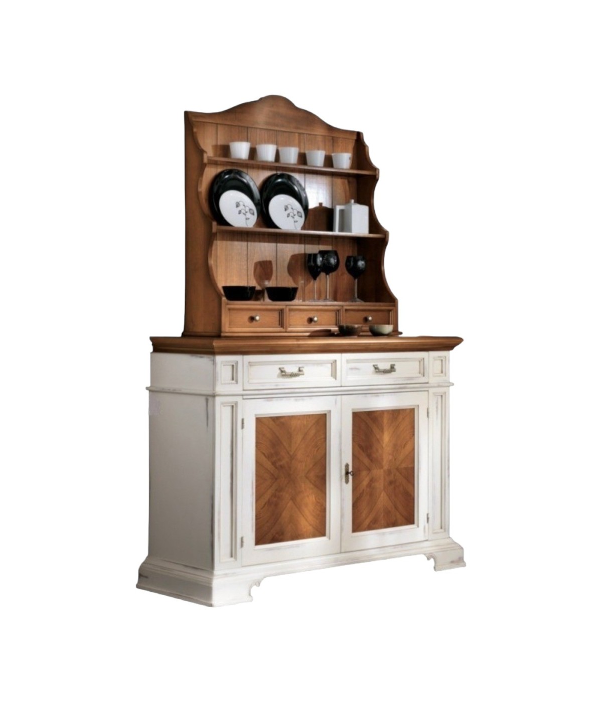 MOBILI 2G - CREDENZA CON PIATTAIA CLASSICA LEGNO SHABBY 140X48x205