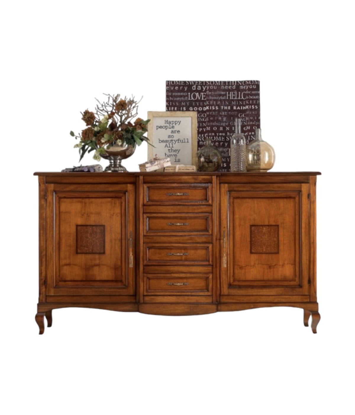 MOBILI 2G - CREDENZA 2 PORTE 4 CASSETTI INTARSIO BASSANO 200X52x113