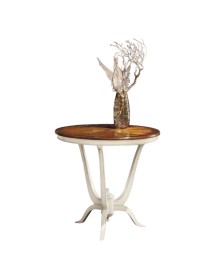 MOBILI 2G - TAVOLINO ROTONDO LEGNO INTARSIATO SHABBY 80X80x77