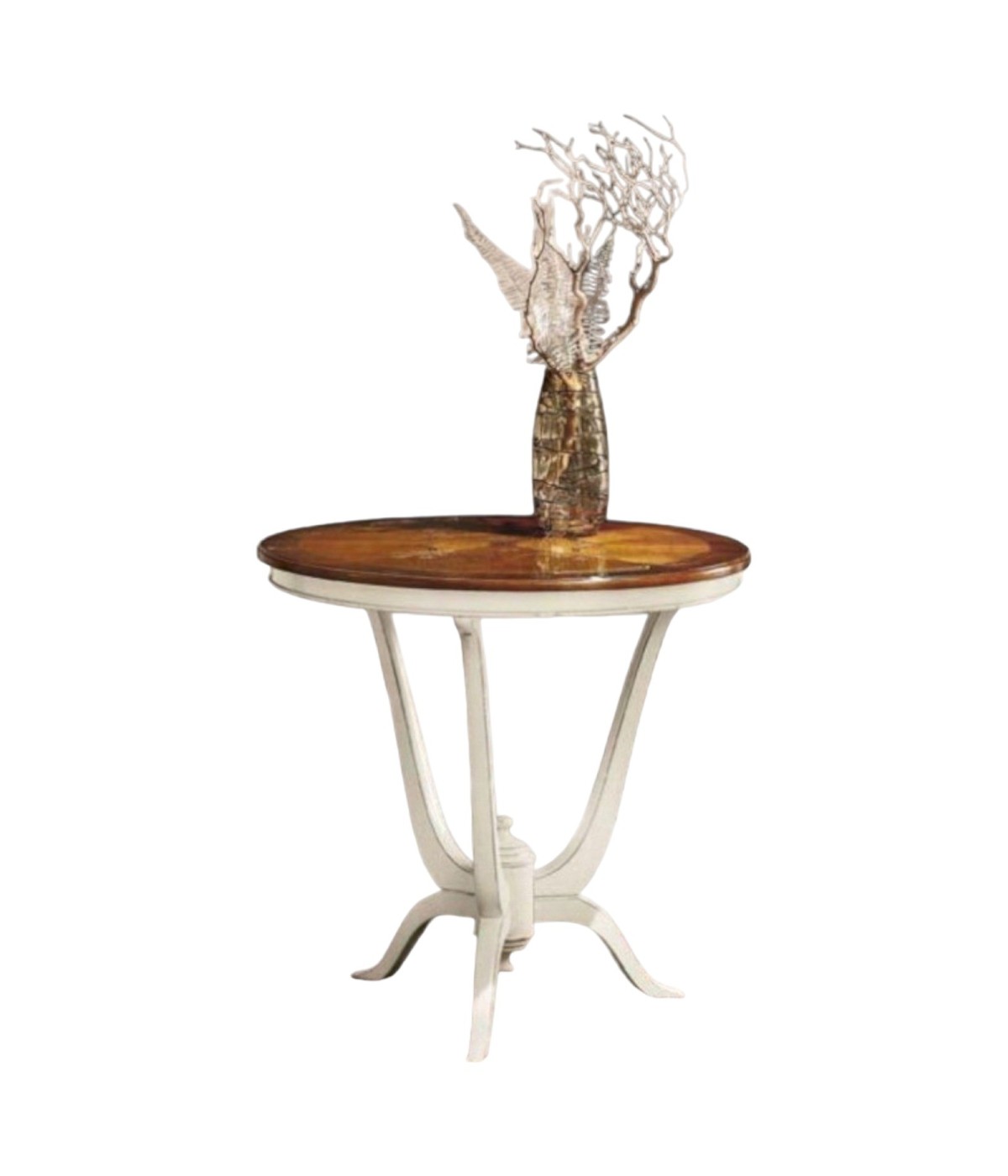 MOBILI 2G - TAVOLINO ROTONDO LEGNO INTARSIATO SHABBY 80X80x77