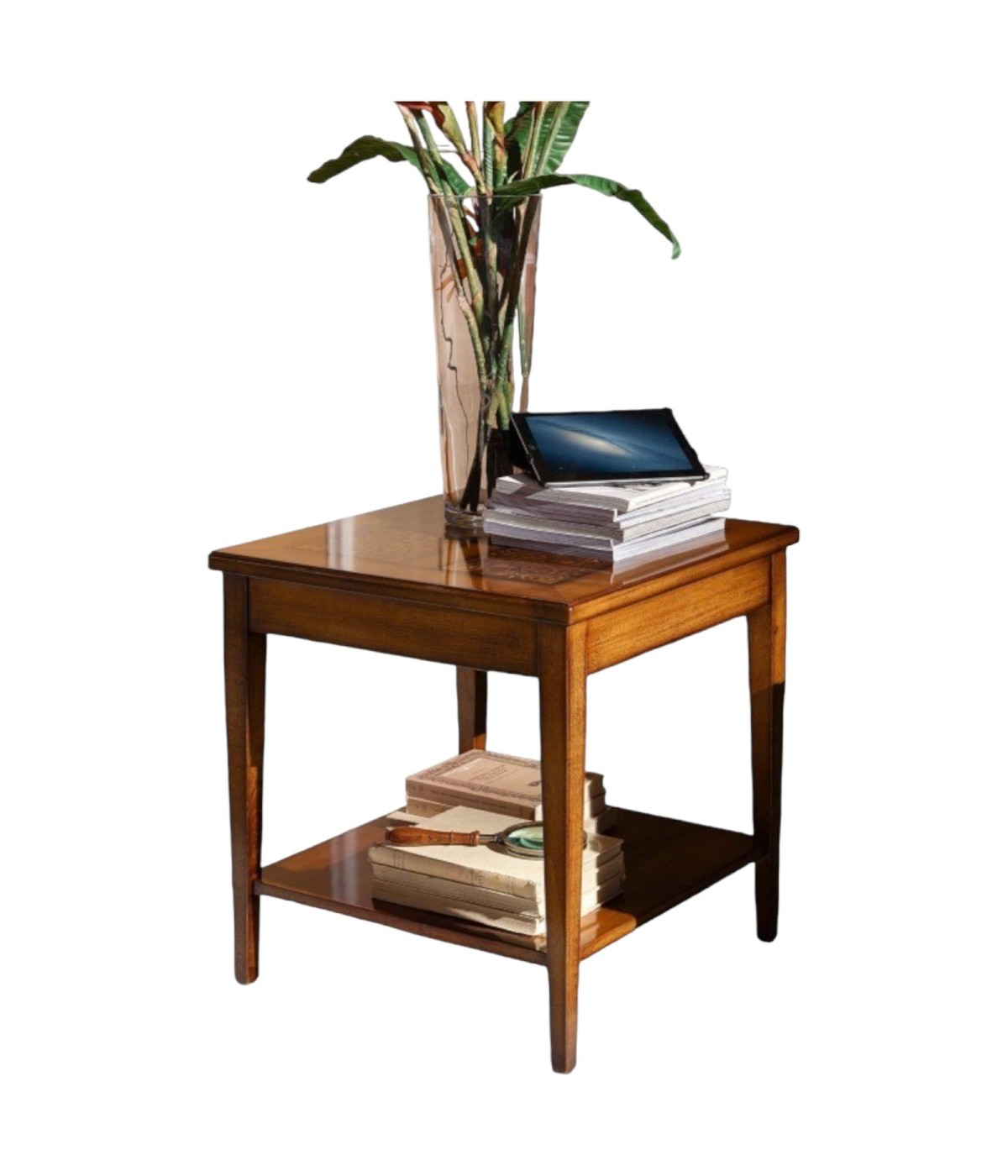 MOBILI 2G - TAVOLINO QUADRATO INTARSI LEGNO CLASSICO 60X60x61