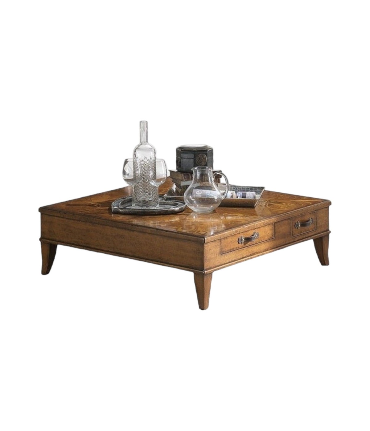 MOBILI 2G - TAVOLINO QUADRATO 4 CASSETTI LEGNO CLASSICO 100X100x33