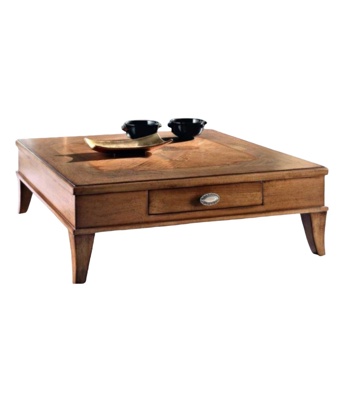 MOBILI 2G - TAVOLINO QUADRATO 1 CASSETTO LEGNO CLASSICO 90X90x33