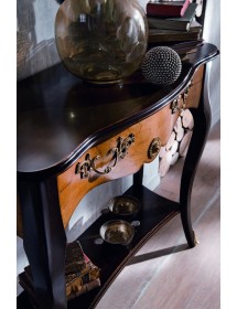 MOBILI 2G - Consolle classica 1 cassetto legno shabby nero e noce 100X40x88 vista frontale cassetto e piano