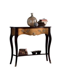 MOBILI 2G - Consolle classica 1 cassetto legno shabby nero e noce 100X40x88 vista frontale