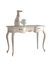MOBILI 2G - Consolle classica 2 cassetti legno shabby bianco 119X45x80