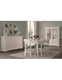 MOBILI 2G - Credenza classica decoro legno 2 porte shabby bianco 184X50X106 vista frontale sala completa