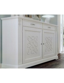 MOBILI 2G - Credenza classica decoro legno 2 porte shabby bianco 184X50X106 vista laterale