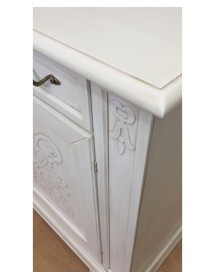 MOBILI 2G - Credenza classica decoro legno 2 porte shabby bianco 184X50X106 vista piano