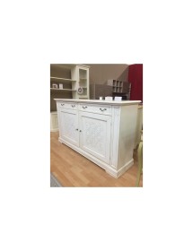 MOBILI 2G - Credenza classica decoro legno 2 porte shabby bianco 184X50X106 vista frontale