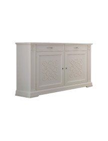MOBILI 2G - Credenza classica decoro legno 2 porte shabby bianco 184X50X106 vista frontale
