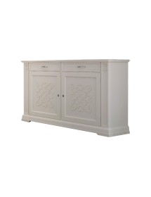 MOBILI 2G - Credenza classica decoro legno 2 porte shabby bianco 184X50X106 vista frontale