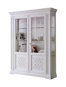 MOBILI 2G - Vetrina classica decoro legno 2 porte shabby bianco 170X45X210 vista frontale