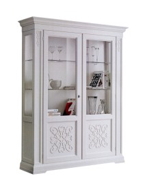 MOBILI 2G - Vetrina classica decoro legno 2 porte shabby bianco 170X45X210 vista frontale