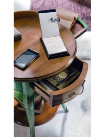 MOBILI 2G - Porta telefono rotondo 1 cassetto legno verde shabby 57X57x83 vista cassetto e tiretto