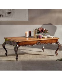 MOBILI 2G - Tavolino rettangolare classico legno intarsio bicolore 133X75x49 vista frontale