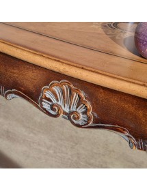 MOBILI 2G - Tavolino rettangolare classico legno intarsio bicolore 133X75x49 vista frontale incisione