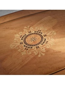 MOBILI 2G - Tavolino rettangolare classico legno intarsio bicolore 133X75x49 vista frontale piano intarsiato