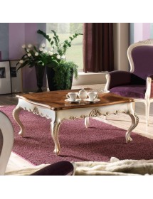 MOBILI 2G - Tavolino quadrato classico legno intarsio shabby 104X104x48 VISTA FRONTALE