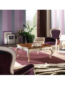 MOBILI 2G - Tavolino quadrato classico legno intarsio shabby 104X104x48 VISTA FRONTALE