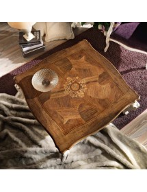 MOBILI 2G - Tavolino quadrato classico legno intarsio shabby 104X104x48 VISTA FRONTALE PIANO INTARSIO