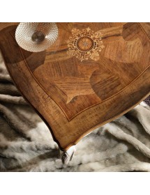 MOBILI 2G - Tavolino quadrato classico legno intarsio shabby 104X104x48 VISTA FRONTALE PIANO INTARSIO