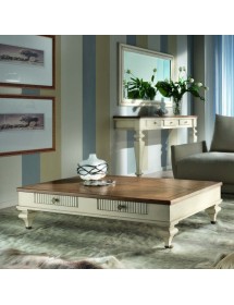 MOBILI 2G - Tavolino classico rettangolare 2 cassetti legno shabby 130X70x33 vista frontale