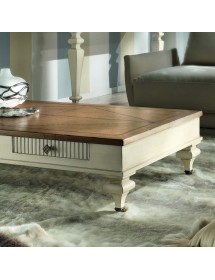 MOBILI 2G - Tavolino classico rettangolare 2 cassetti legno shabby 130X70x33 vista frontale gambe