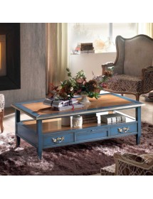 MOBILI 2G - Tavolino rettangolare 4 cassetti 2 tiretti legno shabby 130X70x48 vista frontale