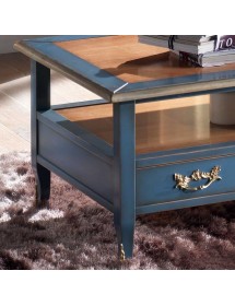 MOBILI 2G - Tavolino rettangolare 4 cassetti 2 tiretti legno shabby 130X70x48 vista frontale gambe e ripiano