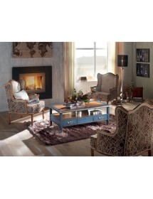 MOBILI 2G - Tavolino rettangolare 4 cassetti 2 tiretti legno shabby 130X70x48 vista frontale