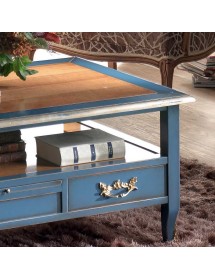 MOBILI 2G - Tavolino rettangolare 4 cassetti 2 tiretti legno shabby 130X70x48 vista frontale gambe e ripiano