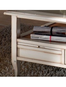 MOBILI 2G - Tavolino quadrato 2 cassetti 2 tiretti legno shabby 90X90x48 vista frontale