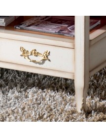 MOBILI 2G - Tavolino quadrato 2 cassetti 2 tiretti legno shabby 90X90x48 vista frontale