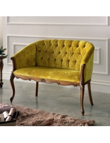 MOBILI 2G - Divano classico 2 posti legno imbottito tessuto senape 123X62X90 VISTA FRONTALE