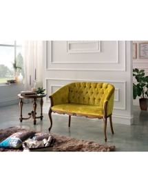 MOBILI 2G - Divano classico 2 posti legno imbottito tessuto senape 123X62X90 VISTA FRONTALE