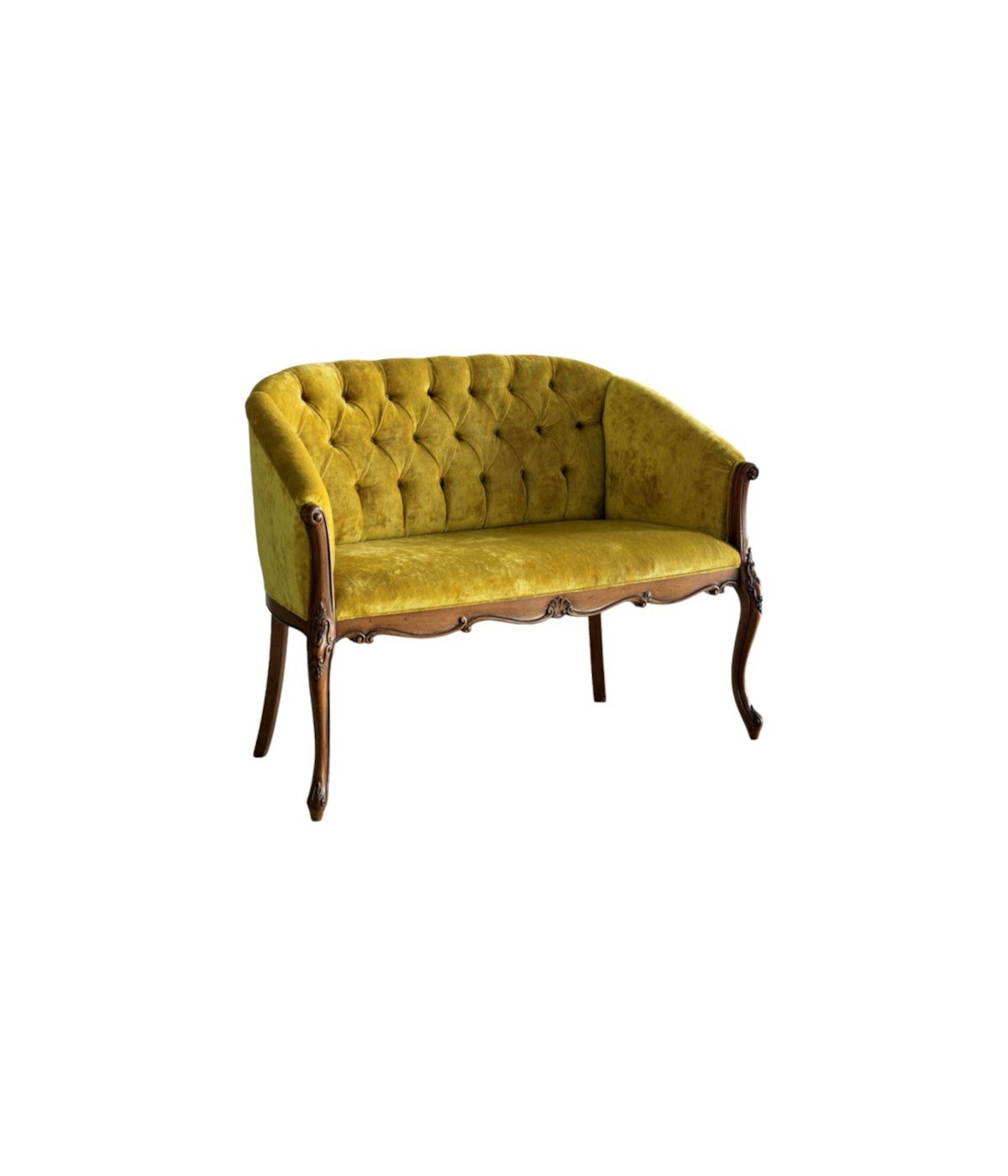 MOBILI 2G - Divano classico 2 posti legno imbottito tessuto senape 123X62X90 VISTA FRONTALE