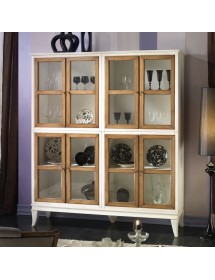 MOBILI 2G - Vetrina classica 8 porte legno shabby bicolore 160X39X184 vista frontale