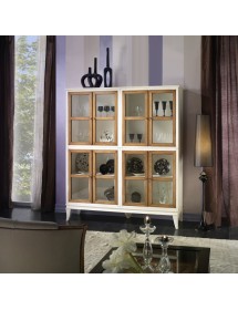 MOBILI 2G - Vetrina classica 8 porte legno shabby bicolore 160X39X184 vista frontale