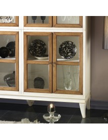 MOBILI 2G - Vetrina classica 8 porte legno shabby bicolore 160X39X184 vista frontale gamba