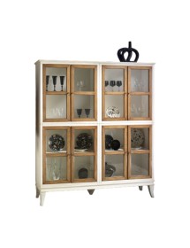 MOBILI 2G - Vetrina classica 8 porte legno shabby bicolore 160X39X184 vista frontale