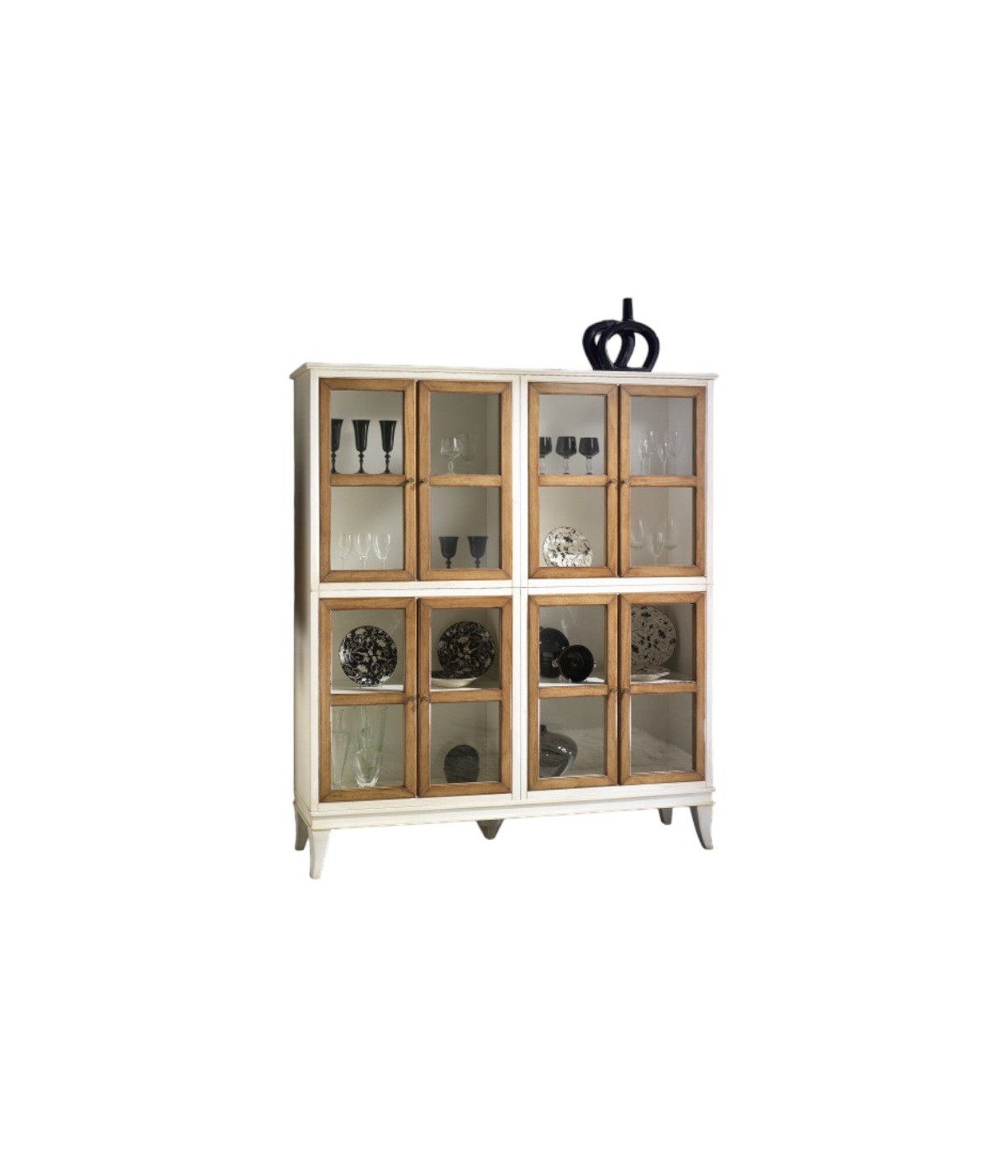MOBILI 2G - Vetrina classica 8 porte legno shabby bicolore 160X39X184 vista frontale