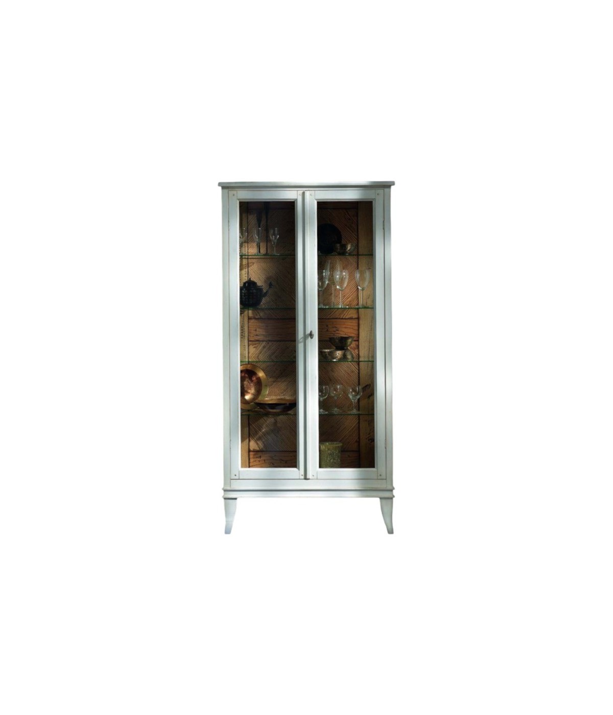 MOBILI 2G - Vetrina classica 2 porte legno bianco shabby 83X36X170 vista frontale