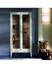 MOBILI 2G - Vetrina classica 2 porte legno bianco shabby 83X36X170 vista frontale
