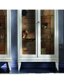 MOBILI 2G - Vetrina classica 2 porte legno bianco shabby 83X36X170 vista frontale gambe