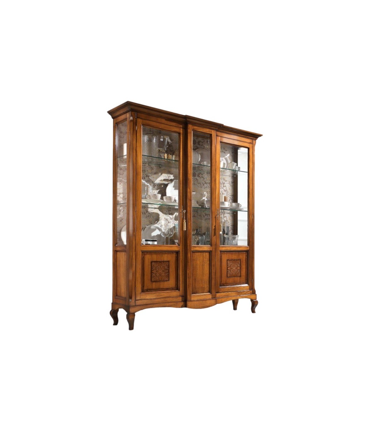 MOBILI 2G - Vetrina classica 2 porte legno intarsio bassano 163X45X207 VISTA FRONTALE